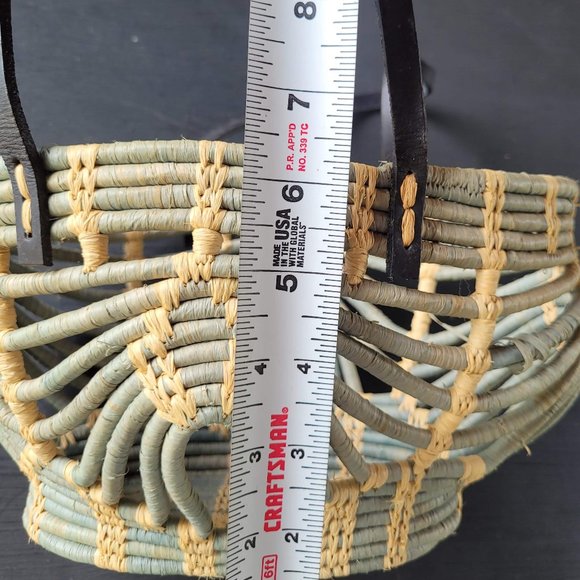 Sans-Arcidet Collection Designer Turquoise and Tan Raffia Woven Basket Bag - Picture 12 of 16